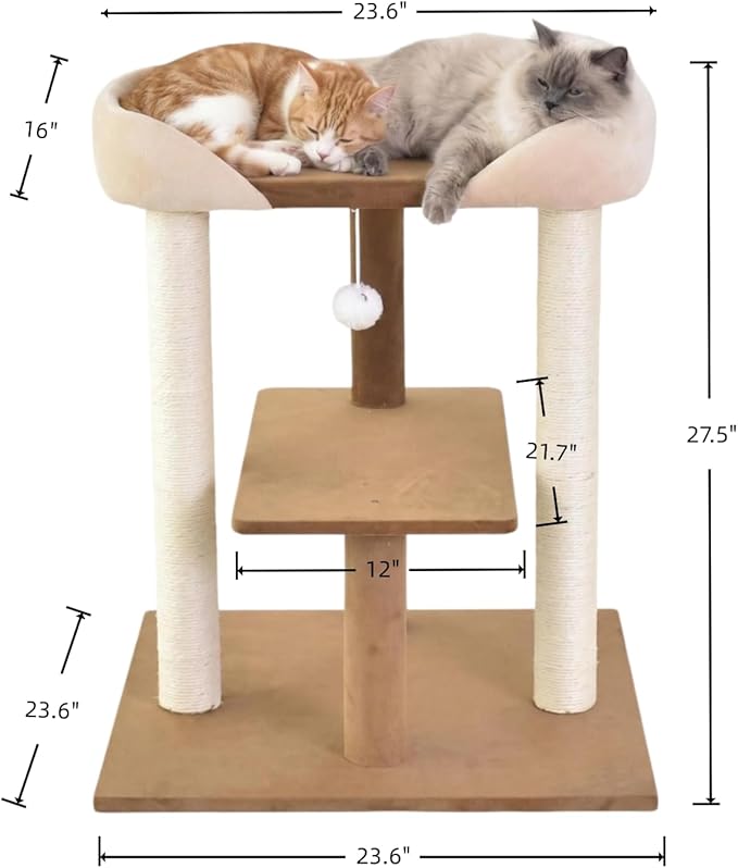 SHENGOCASE Modern Wooden Cat Tree Tower with Extra Large Platform, Perch Sofa Couch Bed for Maine Coon, Window View Design for Multiple Cats