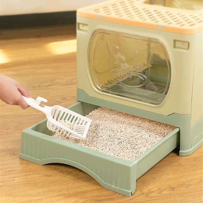 Pet Supplies, XL Foldable Cat Litter Box with Lid, Top Entry for Big Cats, Easy Clean