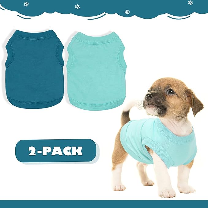 2 Pieces Dog Clothes for Small Dogs Girl Boy Spring Summer Puppy Soft Dog Shirt Solid Color Chihuahua Clothes Pet Clothing Cute Cat Cloth XXS~M (Cyan,Dark Green, Small)