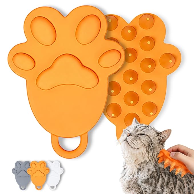 Cat Brush Silicone Pet Grooming Brush for Cats & Dogs, Soft Flexible Deshedding for Removing Loose Fur, Easy to Clean, Waterproof, for Short & Long Hair, Orange White Gray