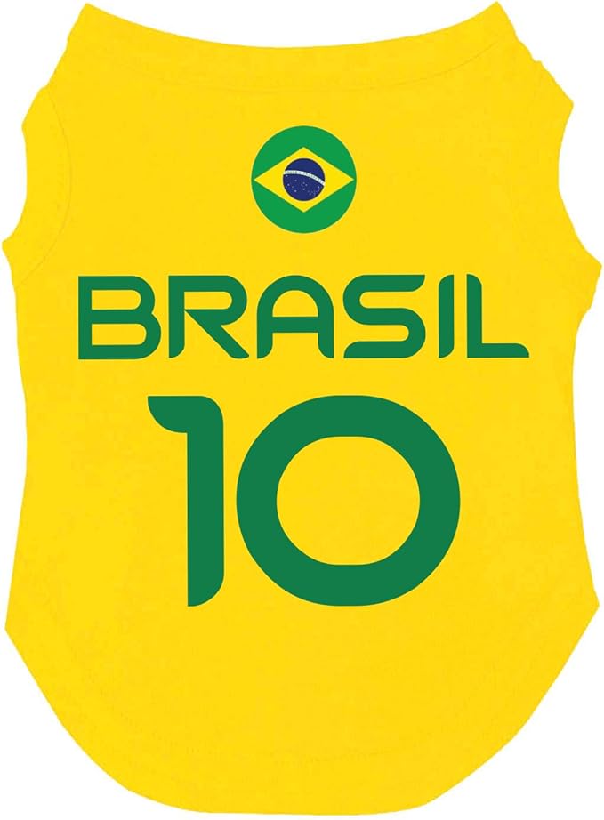 Brazil (Brasil) Flag Soccer Jersey Style Dog Tee Shirt | Sleeveless Breeds | International Soccer | Game Day |Yellow, 4X-Large 1647