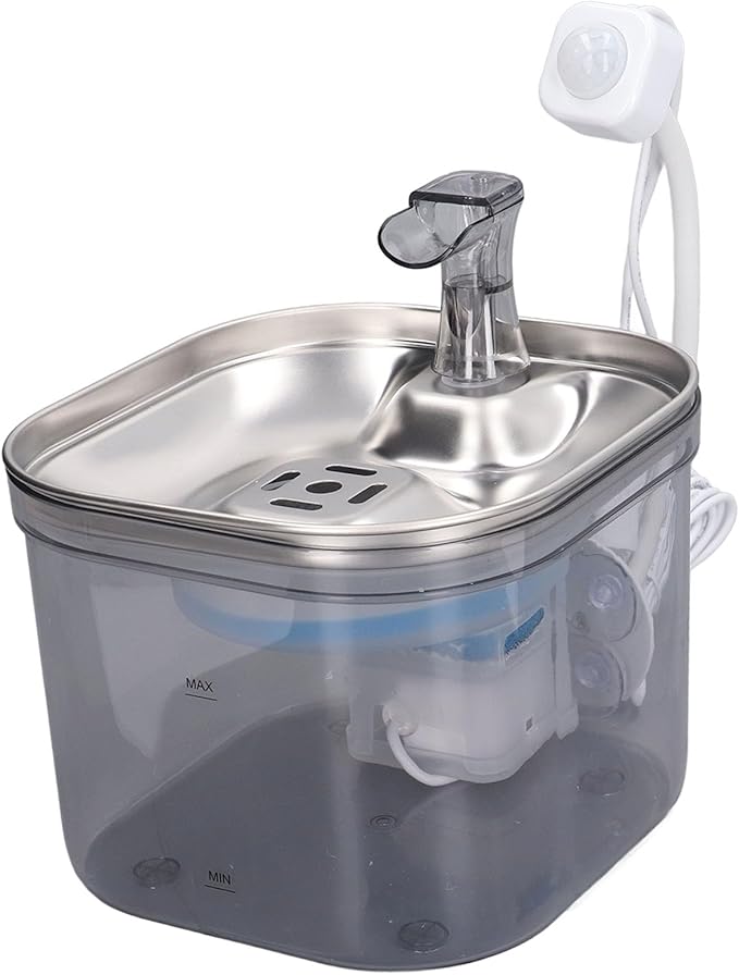Pet Water Fountain, Stainless Steel Automatic Cat Water Fountain with Ultra Quiet Pump Filter Visible Level for Cats Dogs Multiple Pets