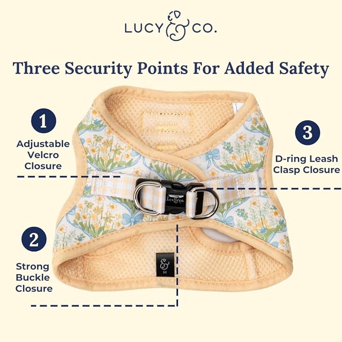 Lucy & Co. Sunshine and Daffodils Step-in Cat Harness and Leash Set Bundle, Breathable & Adjustable Harness for Cats, Kittens & Small Dogs, Lightweight & Secure and Dual Leash Clips – Large