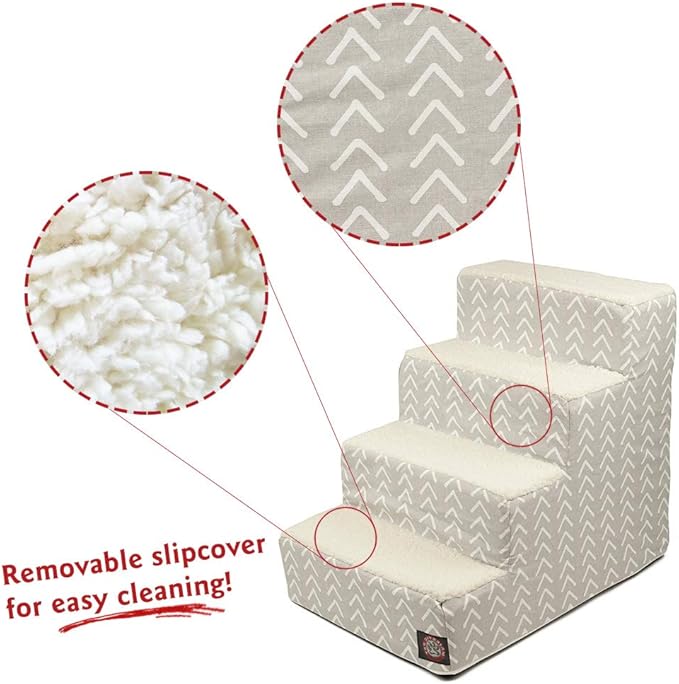 Majestic Pet Portable Pet Stairs | Soft Sherpa Steps Foam Feeling | Steps for Dogs & Cats | Dog & Cat Ramp | Indoor Only | Max Weight: up to 250 Lbs, 4 Step, Boho Arrow Light Gray