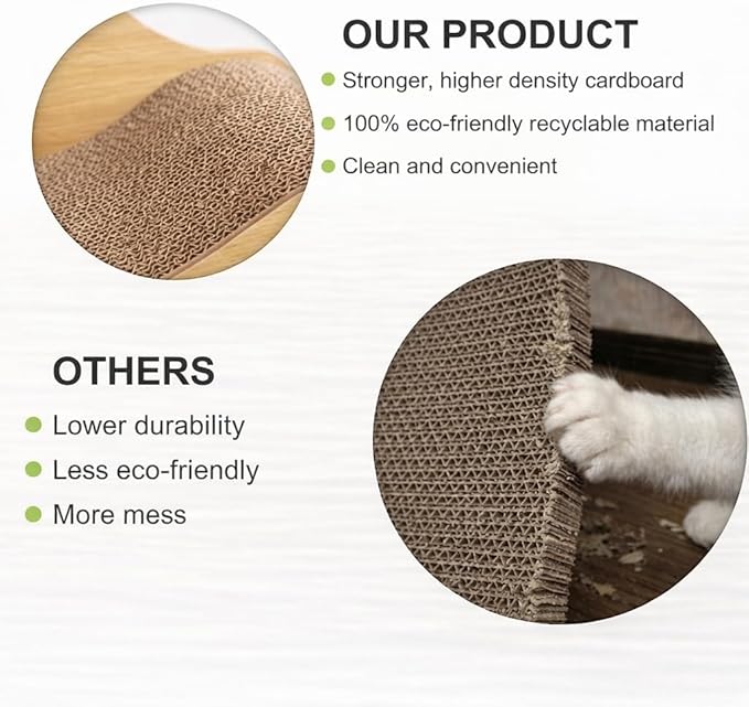 Cat Scratcher Lounge Cardboard, 3-in-1 Cat Sofa Bed for Indoor Cats, Durable Scratch Pad & Resting Bed, Curved Wooden Cat Furniture,