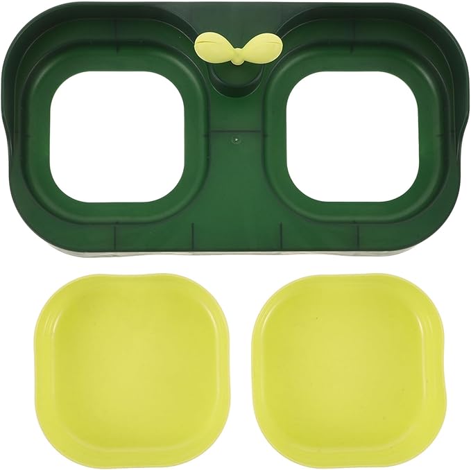 KOMBIUDA Cat Pet Bowl Double Feeding and Watering Bowl, Plastic Indoor Pet Food and Water Dish for Cats and Dogs, Sturdy Non-Slip Design, Moss Green, Suitable for Home Use