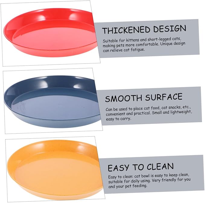 SHINEOFI 8pcs Cat Food Dish Set Shallow Wide Bowls, Round Sturdy Plastic Pet Feeding Plates for Wet and Dry Food, Mixed Colors, Suitable for Multi-cat Feeding and Watering Random Style