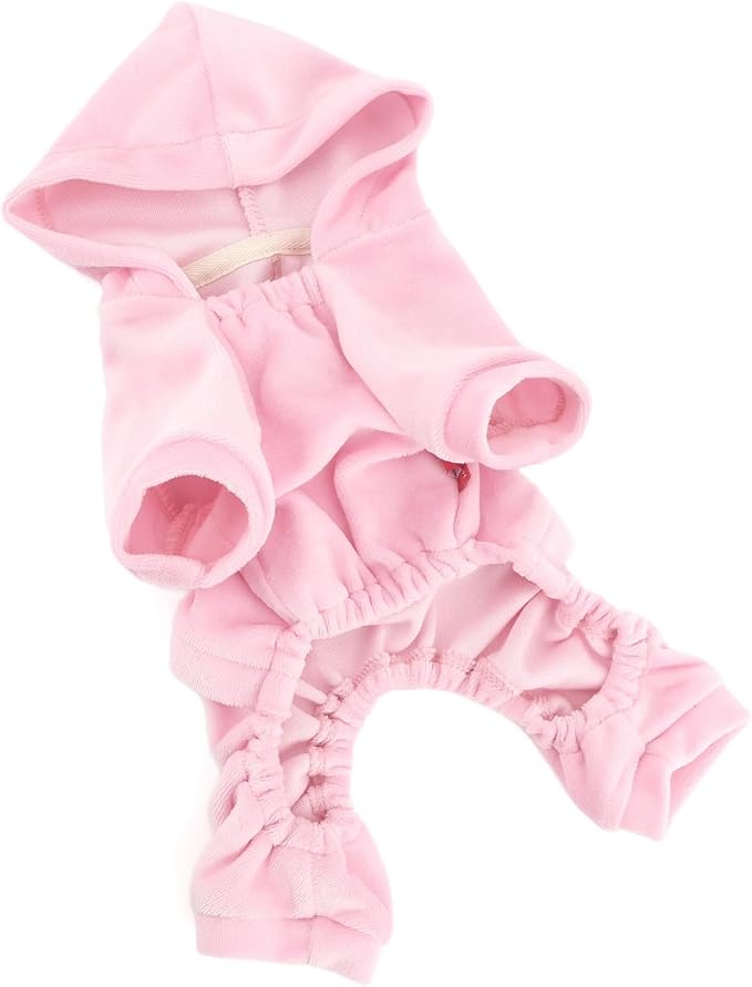 Girl Dog Clothes for Small Dogs Cute Doggie Outfits Rhinestone Crown Stretchy Puppy Pajamas Soft Velvet Hoodie 4 Legged Jumpsuit Lightweight Pet Tracksuit Cat Apparel Leash Hole