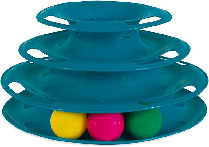 Pet Zone Busy Ball Three Tier Cat Tower Plastic Rattle Toy Fun Cat Toy with 3 Balls for Hunting Instincts,