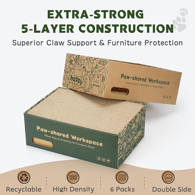 6 Pack Cat Scratch Pad with Nested Boxes, Space-Saving Cat Scratcher Set, Reversible Pads with 2 Lounge Beds for Indoor Cats & Kittens