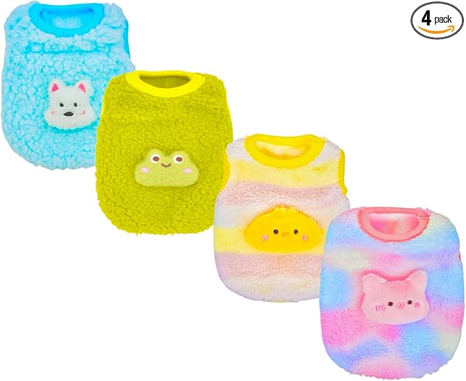 4-Piece Tiny Pet Clothes, Candy Colored Plush Sweater Shirts for Newborn/Teacup Cats & Dogs (e.g., Chihuahuas, Yorkies), Bunnies, and Other Small Animals (Gradient, XXS (1.5-3 lbs))