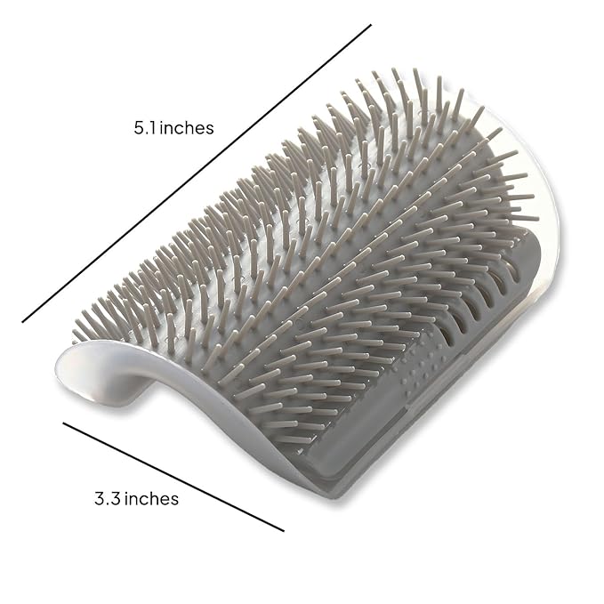 Cat Self Groomer – Wall Corner Grooming Brushes for Cats and Small Pets – Soft Massage Brush for Shedding Control and Face Rubbing (Grey)