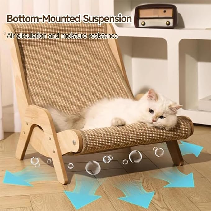 Elevated Cat Bed with Wooden Frame, Natural Hemp Rope, Scratch-Resistant Pet Lounger for Indoor Cats, Breathable Kitty Nap Furniture