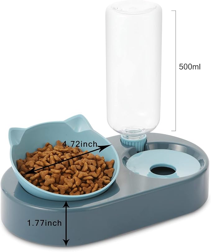 Cat Bowl, Feeding & Watering Supplies for Cats, Cat Food Bowls with 0-15°Adjustable Tilted, Gravity Water,Pet Food Bowl for Cats and Small Dogs, Blue