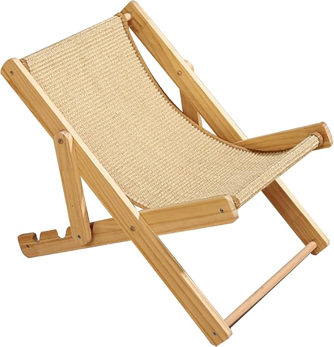 TITA-DONG Cat Hammock Bed, Elevated Cat Bed with Durable Sisal Scratcher, Durable and Non Shedding Sisal Scratcher, Wood Cat Chair Cat Furniture of Mini Beach Chair for Pet Cat(Sisal)