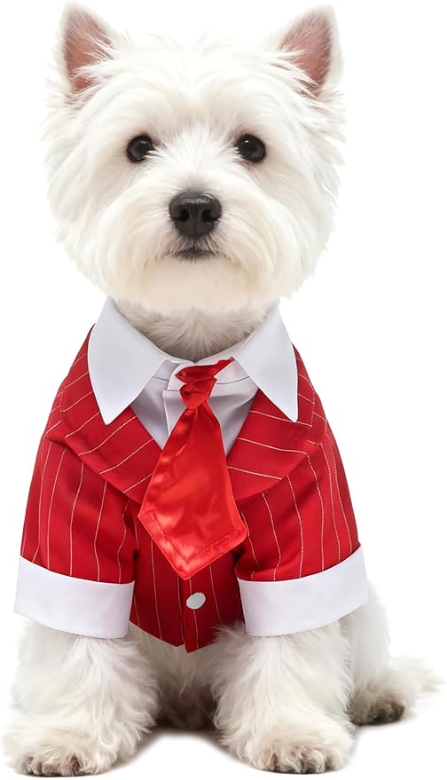 GabeFish Pets Wedding Jackets Suit for Dogs with Bow Tie Puppy Cat Formal Clothes Shirt Tuxedo (RedStriped, S (Chest 12.9in/33cm)