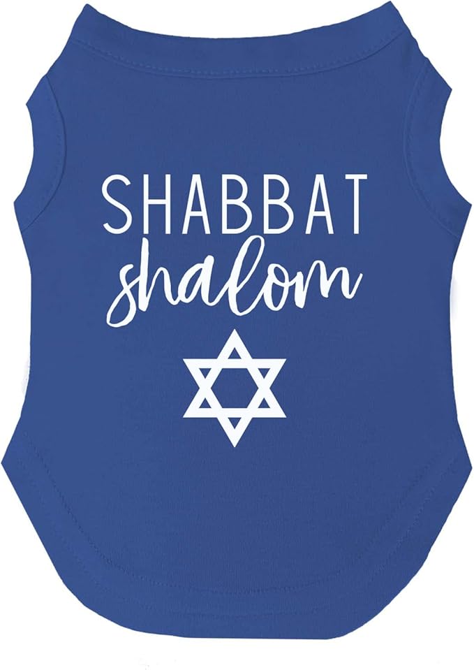Shabbat Shalom Dog Tee Shirt | Sleeveless | Sizes for Puppies, Toys and Large Breeds (Royal Blue, X-Large 75)