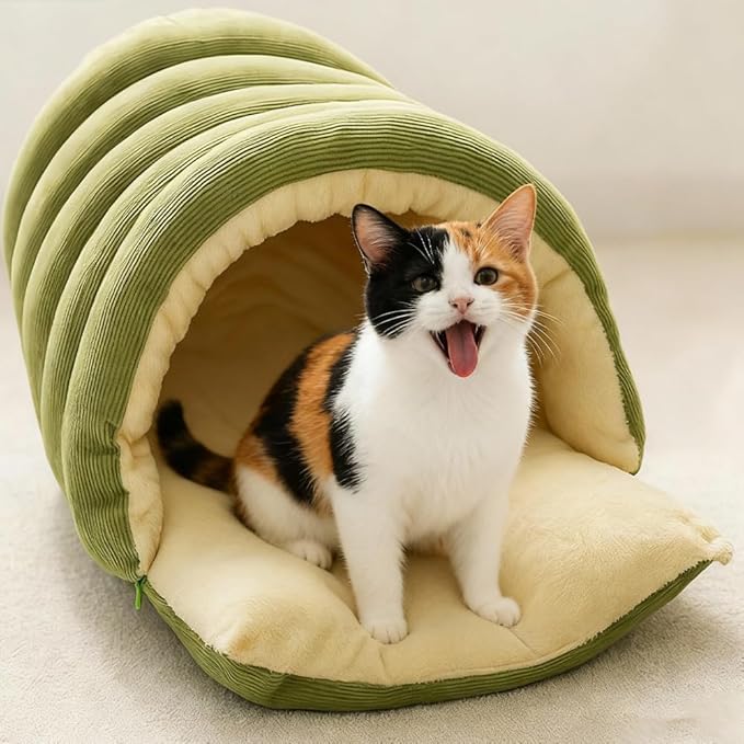 Removable and Washable Winter Closed-Off Cat Bed, Warm Cat Bed for Winter, Cotton Soft Pet Nest for Cats, Warm Cave Nest Sleeping Puppy for Cats & Small Dogs (Purple, Large)