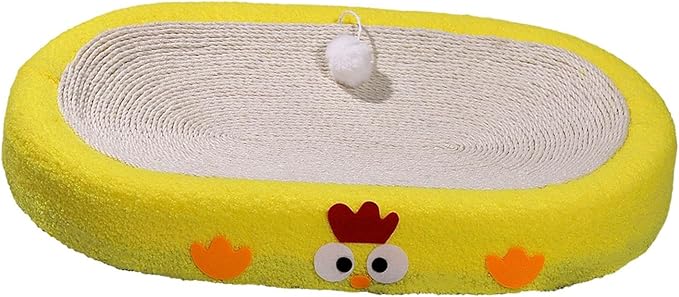 Cat Scratch Pad Bowl Nest Corrugated Cat Lounge Comfortable Claw with Interaction Ball Toy Furniture Protector, Yellow Oval