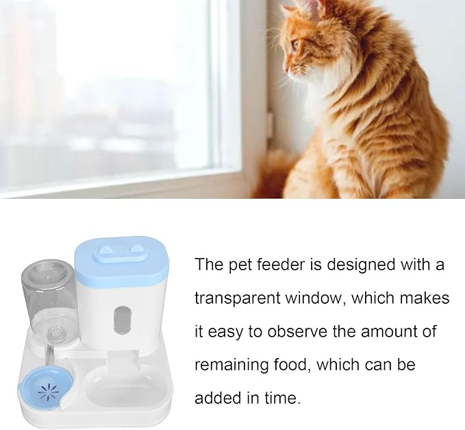 2 in 1 Automatic Cat Feeder and Water Dispenser, Large Capacity Self Feeding Dog Food Dispenser Gravity Food Bowl with 1l Water Tank for Multiple Pets (Blue)