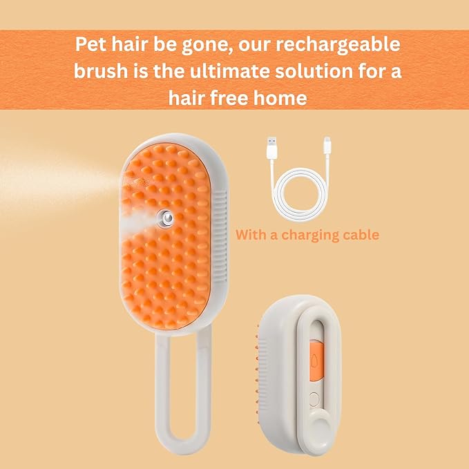 Cat & Dog Grooming Brush, 3-in-1 Steamy Spray Comb for Shedding & Mats, Self-Cleaning Slicker, Detangling De-Shedding Pet Hair Remover, Anti-Static Massage Brush for Long & Short Hair