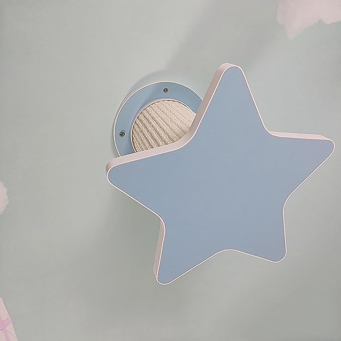Natural Solid Wood Cat Wall Climbing Set with Colorful Sisal Posts | Cat Wall Furniture for Home & Cats Shelter | with Star/Moon/Cloud Designs(Blue,26 * 26cm)