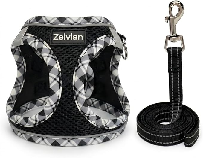 Cat Harness and Leash Set for Walking, Escape Proof Adjustable Soft Mesh Kitten Harness with Reflective Strips, Breathable No-Choke Pet Vest for Medium Cats or Small Dogs(Black,M)