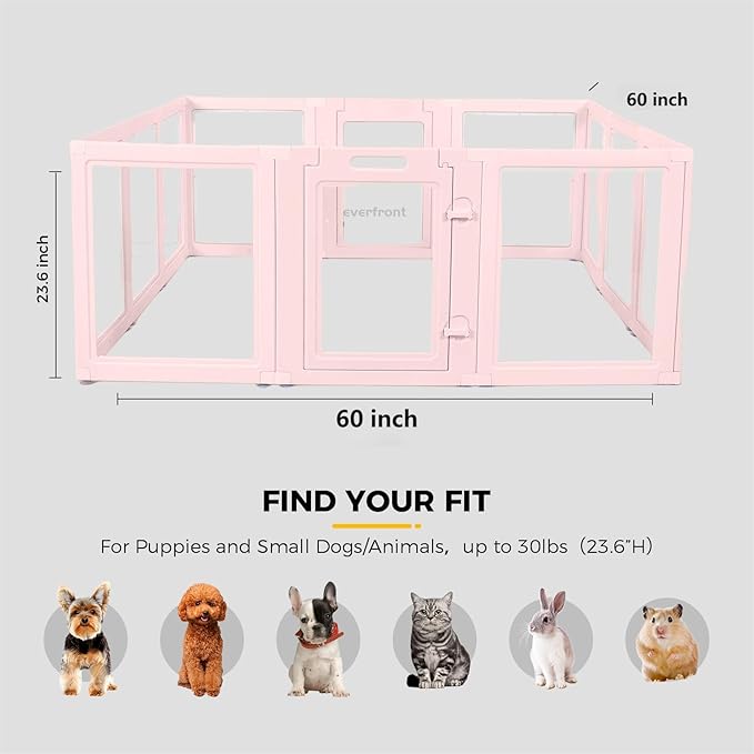 EVERFRONT Clear Acrylic Dog Playpen - Clear Dog Play Pen - Easy Assemble Acrylic Dog Playpen - Puppy Playpen, Cat Playpen, Small Animal Playpen, Dog Play Pen Indoors