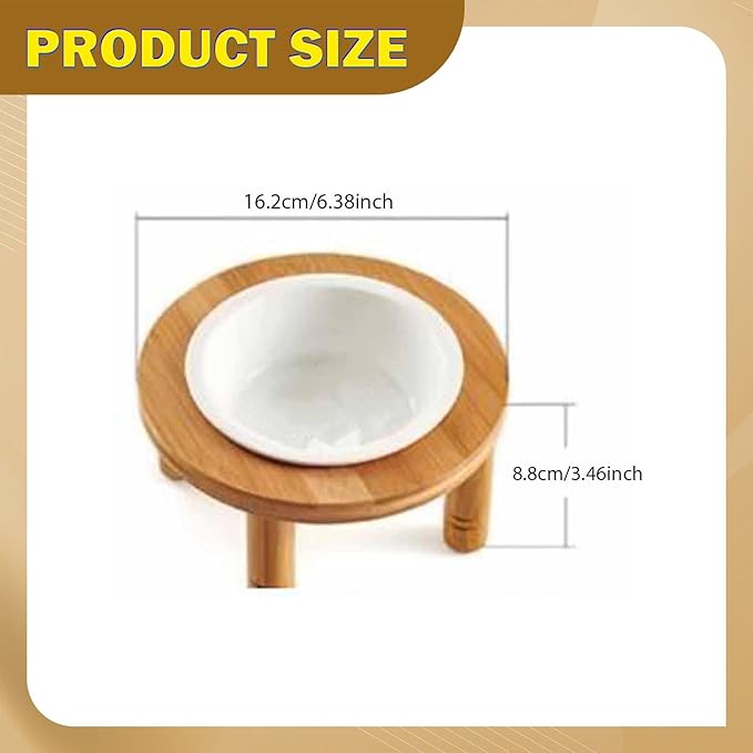 Elevated Cat Bowl Ceramic Bowl Feeder Bamboo Wood Stand Whisker Water Assembly Suitable for Indoor Feeding Pet Owne, 16.2cmx16.2cmx8.8cm