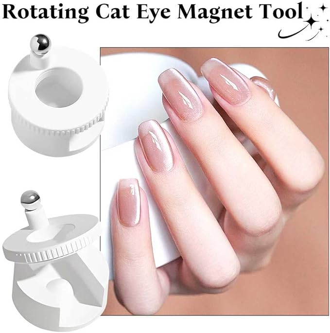 2026 New Rotating Cat Eye Magnet, Beginner Friendly Nail Tool with Uniform Magnetic Force and Excellent Light Absorption, Can Easily DIY Glossy Cat Eye Effect (1*White+1*Ball Magnet)