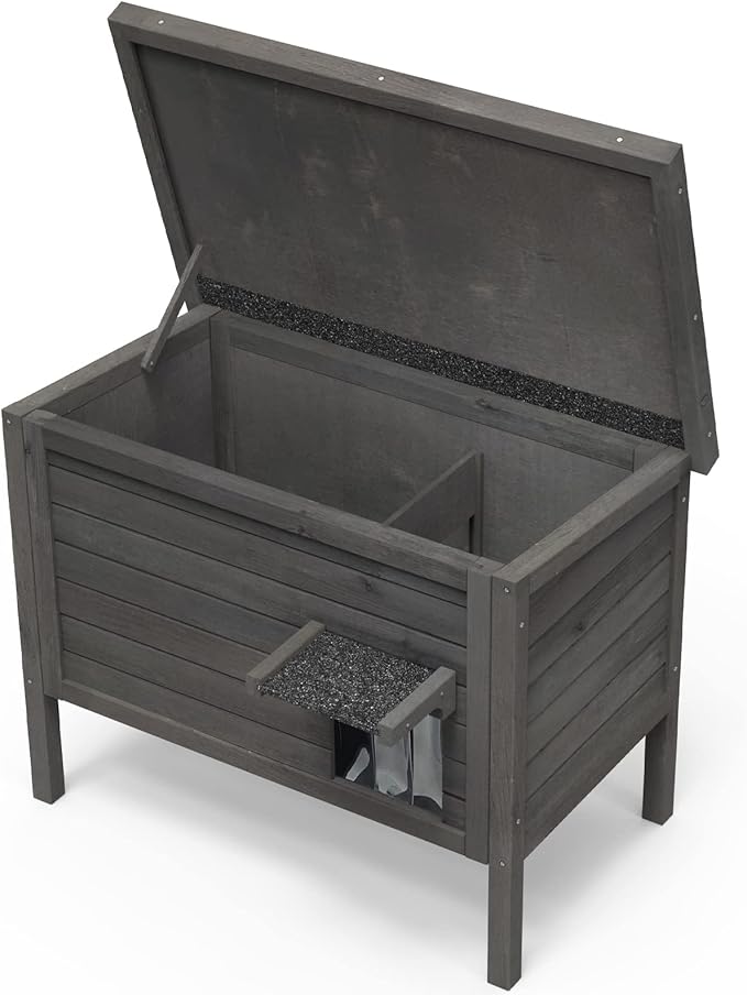 GDLF Outdoor Cat House Feral Cat Enclosure 100% Insulated All-Round Foam Weatherproof Solid Wood Large Size for Multiple Felines 34.5" L*21.5" W*27.2" H