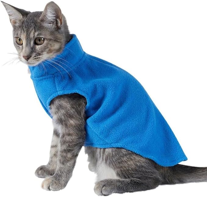 Cat Sweater Fleece Vest Lightweight Cat Clothes for Small Cats Only, Large, Blue