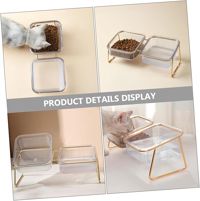 Elevated Double Raised Cat Bowl with Metal Stand Tilted Design for Neck Protection, High Foot Pet Feeder for Cats and Small Dogs, Easy-Clean Feeding and Watering Dish