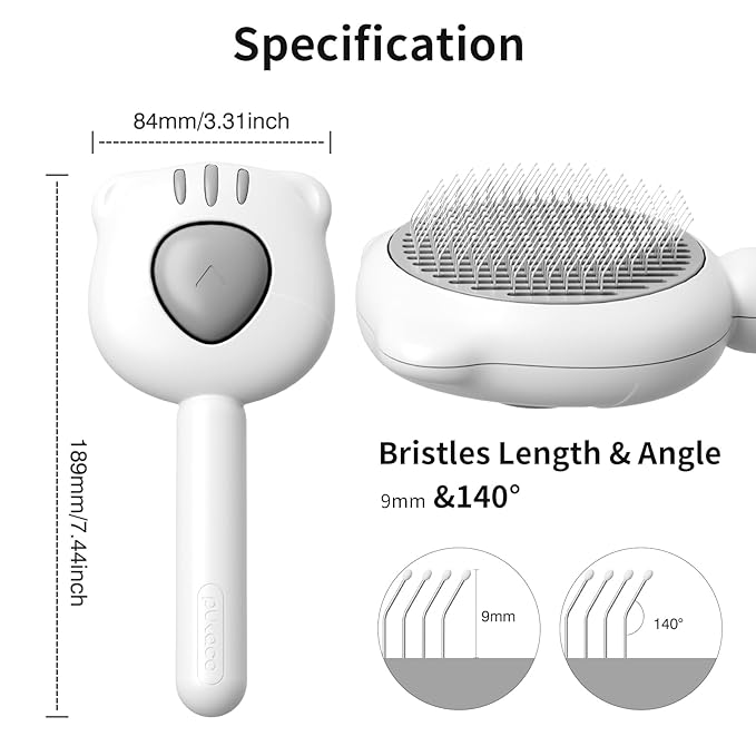 Cat Brush for Shedding, Self Cleaning Pet Hair Brush with Release Button, Cat & Dog Grooming Brush for Long or Short Haired Pets, Removes Loose Fur (White)