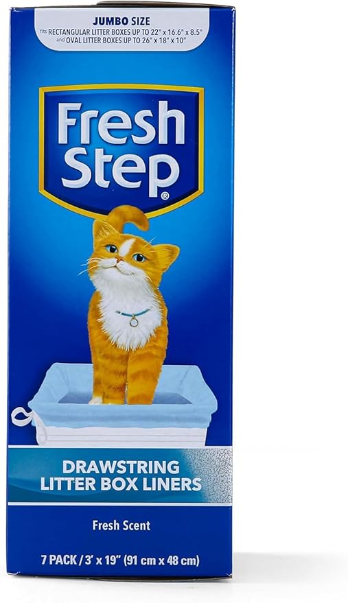 Fresh Step Jumbo Drawstring Cat Litter Box Liners, Scented Heavy Duty Kitty Litter Bags for X-Large Oval or Rectangle Pans, Helps Contain Mess for Easy Lift Out Cleanup, 36 x 19 in, 7 Count - 36 Pack