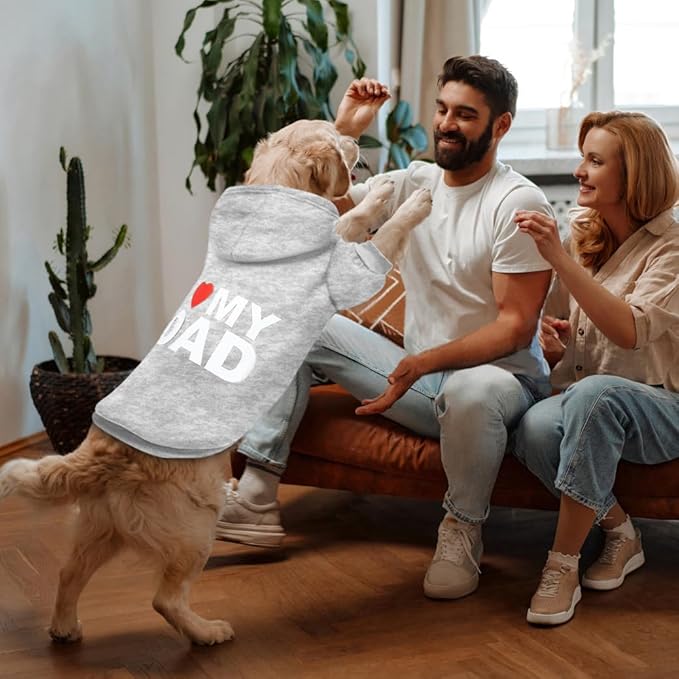Dog Sweater Dog Hoodie Cold Weather Coat Hooded Sweatshirt for Puppies,Cats, Small Medium Large Dogs (Light Grey(I Love My Dad), XX-Large)