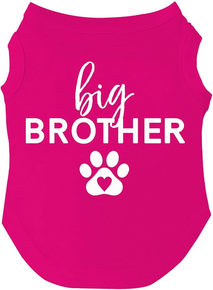 Big Brother with Paw Dog Tee Shirt | Sleeveless | Sizes for Puppies, Toys and Large Breeds (Hot Pink, 5X-Large 87)