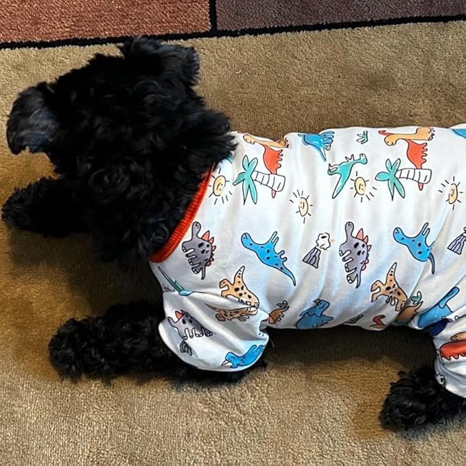 Dino Pet Pajamas Dog Jumpsuit Puppy Clothes, Cotton Pet Pajamas Kitten Soft Material Small Dog Onesie Cat Sweater Puppy Pjs Chihuahua Yorkie Onesie (Dino Pajamas, X-Large)