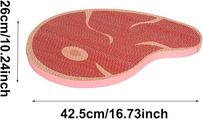 Steak Shape Cat Scratch Board Non-Slip Cat Lounge Bed Textured Scratching Pad Furniture Protection for Home Bedroom Apartment Dorm Office Indoor Use (Color-Red)