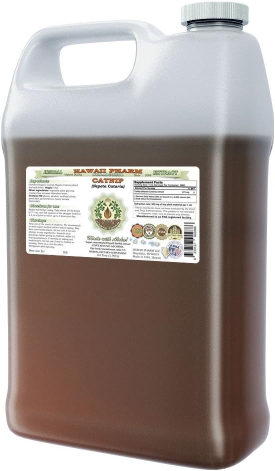 Catnip Alcohol-Free Liquid Extract, Catnip (Nepeta Cataria) Dried Leaf and Flower Glycerite Hawaii Pharm Natural Herbal Supplement 64 oz