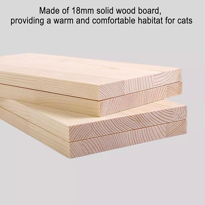 Natural Solid Wood Cat Wall Climbing Set with Colorful Sisal Posts | Cat Wall Furniture for Home & Cats Shelter | with Star/Moon/Cloud Designs(Yellow,31 * 30cm)