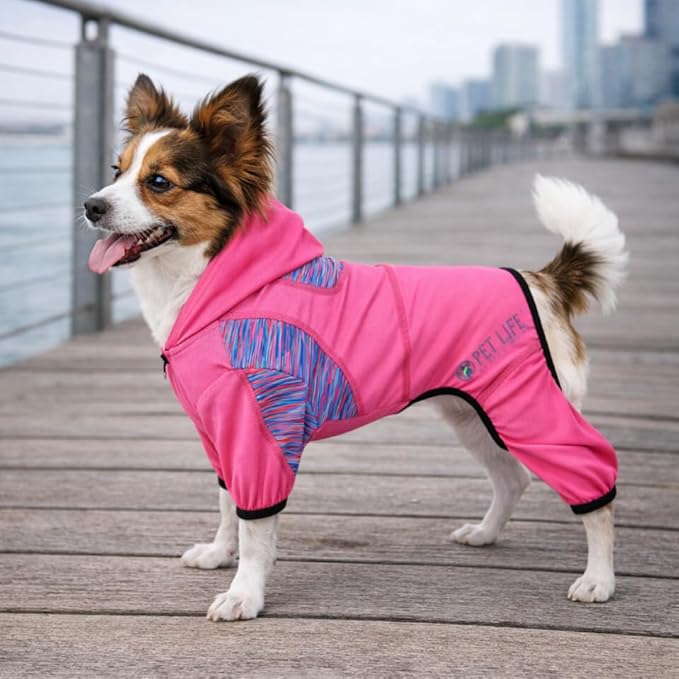 Pet Life ® Active Pawsterity Mediumweight 4-Way-Stretch and Quick Dry Yoga Fitness Year-Round Hooded Tracksuit Dog Sweater