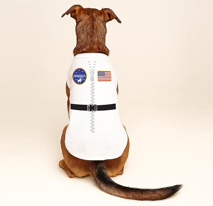 Pawsa Astronaut Costume Dog Tee Shirt | Sleeveless Breeds | Halloween | Space Esplorer | Out of This World| Galaxy |White, 6X-Large 1399