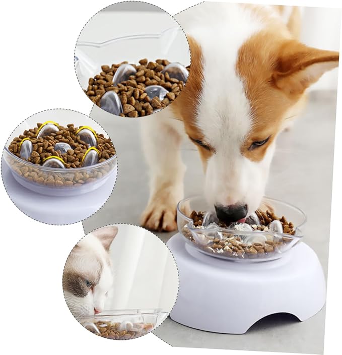 Tilted Cat Food Bowl 15° Raised Plastic Feeder with Neck Protection White Elevated Pet Feeding and Watering Dish for Cats