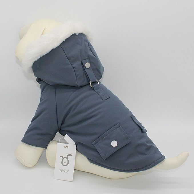 Pet Warm Dog Coat for Winter Clothes Hooded Dog Jacket for Small Puppies Medium Large Dog Cat Clothes Insulated Padded Snow Jacket for Cold Weather Faux Fur (Medium, Slate Blue)