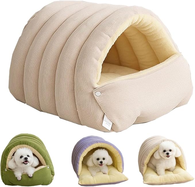 Removable and Washable Winter Closed-Off Cat Bed, Warm Cat Bed for Winter, Cotton Soft Pet Nest for Cats, Warm Cave Nest Sleeping Puppy for Cats & Small Dogs (White, Large)