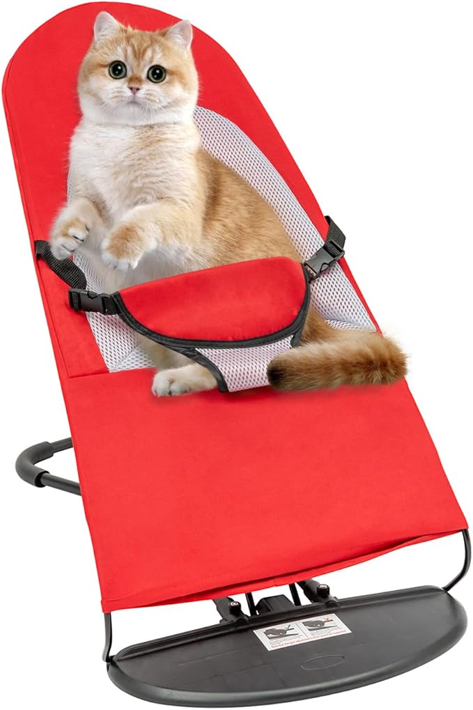 Pet Rocking Chair Solid Color Breathable Dog Bed Chair Portable Foldable Dog Cat Chair for Small Pets Weighing Less Than 33.07 lbs, 3 Levels Adjustable Height, Washable&Removable (Red)