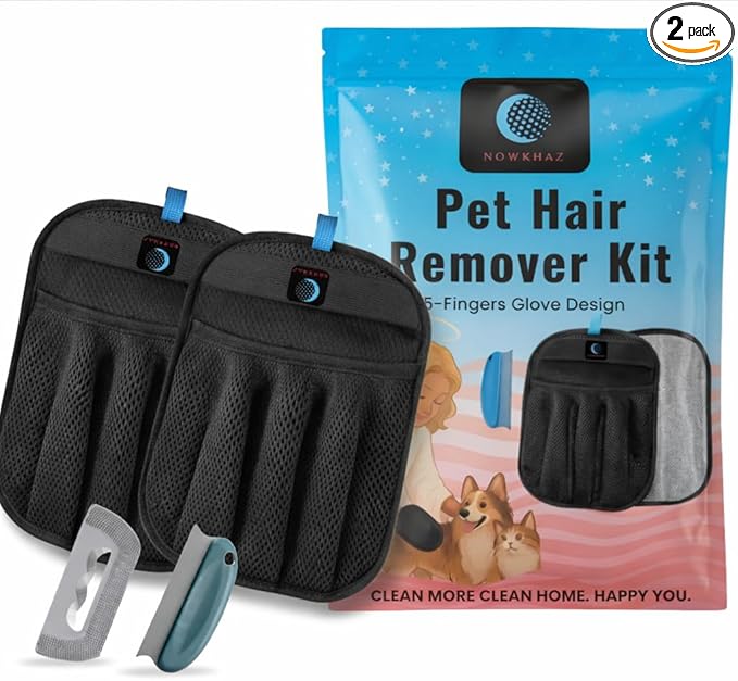 2-Pack Reusable Pet Hair Remover Gloves for Laundry, Furniture & Clothes, Best Dog & Cat Grooming Glove, Removes Fur from Couch, Car & Carpet