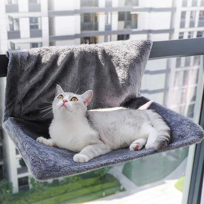 FABULETTA Hanging Radiator Pet Bed with Plush Villus Cradle for Cats and Small Animals, Foldable Metal Frame, Machine Washable Cover, Beige(Gray)
