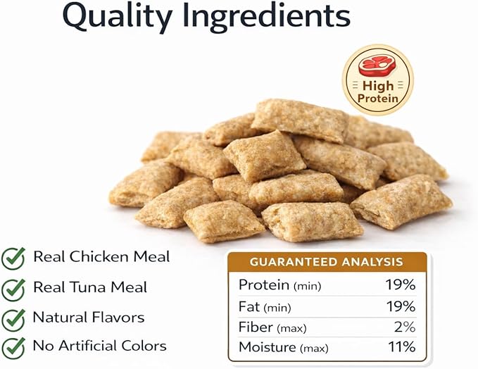 Tuna Cat Treats Crunchy Soft Filled Bites - Healthy Training Treats Indoor Cats Kittens Senior - Low Calorie Cat Snacks Food Topper No Artificial Flavors Wheat Soy Free All Breeds Made in USA 16 oz